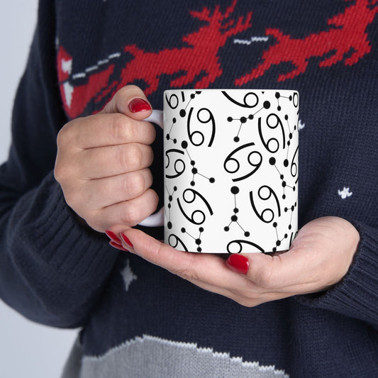 Ceramic Mug, (11oz, 15oz), Ceramic Coffee Mug, AOP, Constellation & Symbol, Cancer Zodiac Design