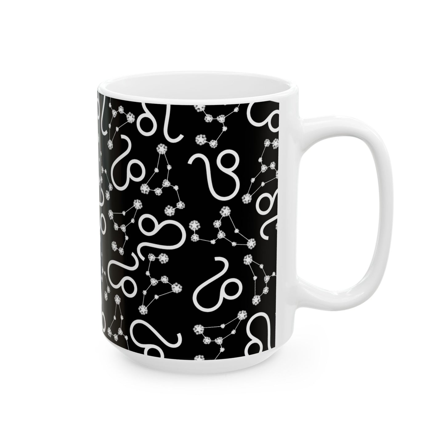 Ceramic Mug, (11oz, 15oz), Ceramic Coffee Mug, Black AOP, Leo Zodiac Design