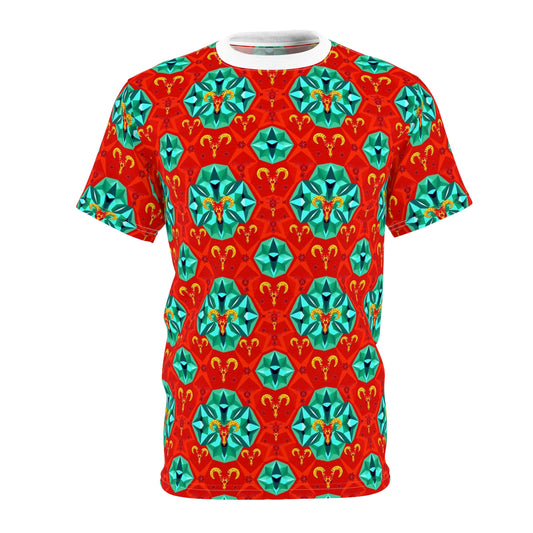 Unisex Cut & Sew T-Shirt, (AOP), Aries, Zodiac v2, Jewels Pattern