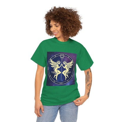 Unisex Heavy Cotton T-Shirt, Space Angel Twins, Gemini Zodiac Design
