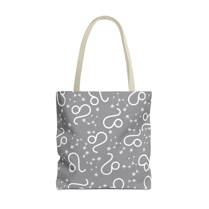 Tote Bag, Leo Zodiac Sign, AOP, (Grey, White)
