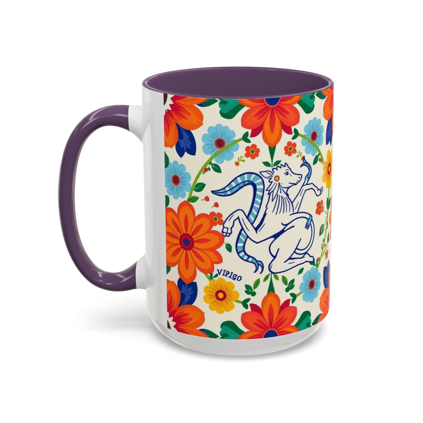 Accent Coffee Mug, Virgo, Zodiac v2. Flower Pattern, (11, 15oz)