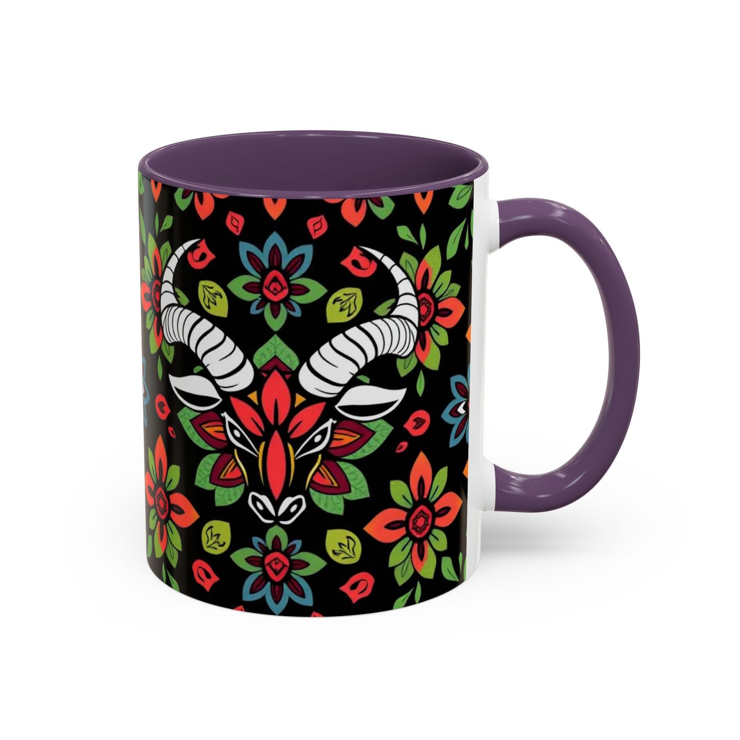 Accent Coffee Mug, Taurus, Zodiac v2. Flower Pattern, (11, 15oz)