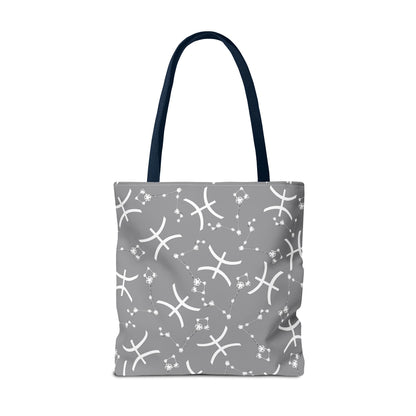 Tote Bag, Pisces Zodiac Sign, AOP, (Grey, White)