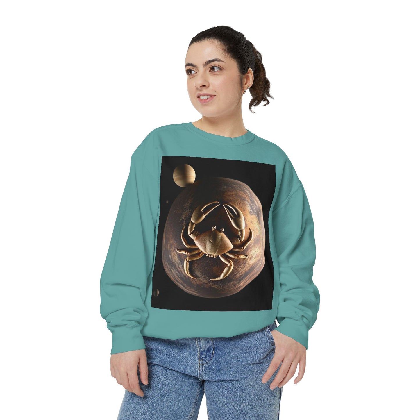 Garment-Dyed Sweatshirt, Unisex, Space Animal Design v1, Cancer