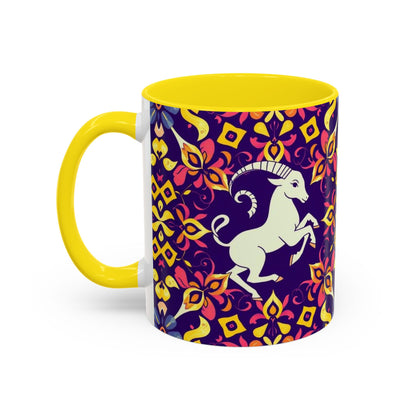 Accent Coffee Mug, Capricorn, Zodiac v1, Flower Pattern, (11, 15oz)
