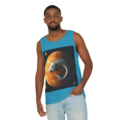 Unisex Garment-Dyed, Tank Top, Pisces Design, Space Animal, 100% US cotton