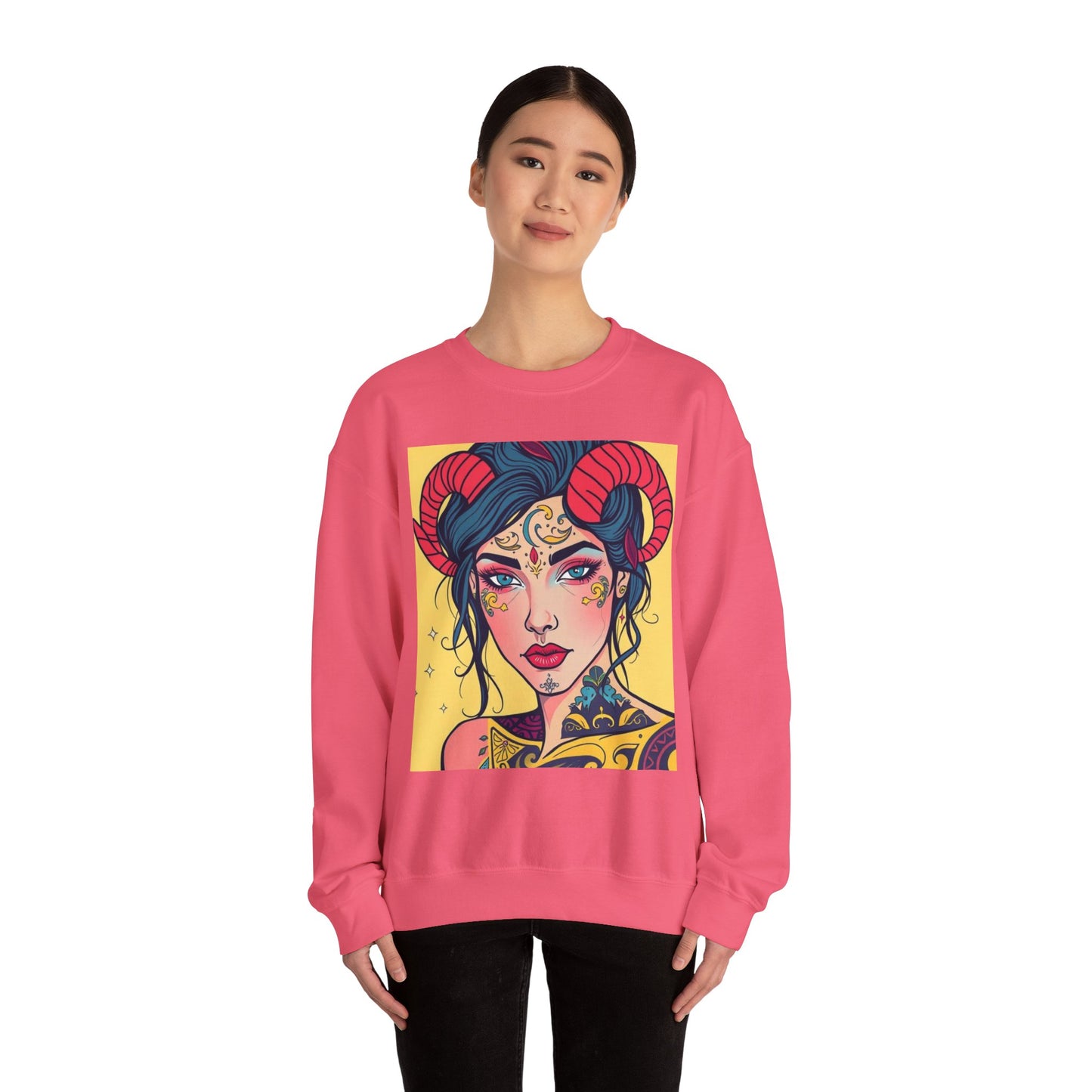 Unisex Heavy Blend™ Crewneck Sweatshirt, Aries, Zodiac v2, Sexy Pattern