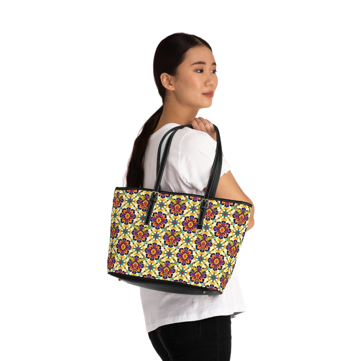 Leather Shoulder Bag, Taurus, Zodiac v2, Flower Pattern