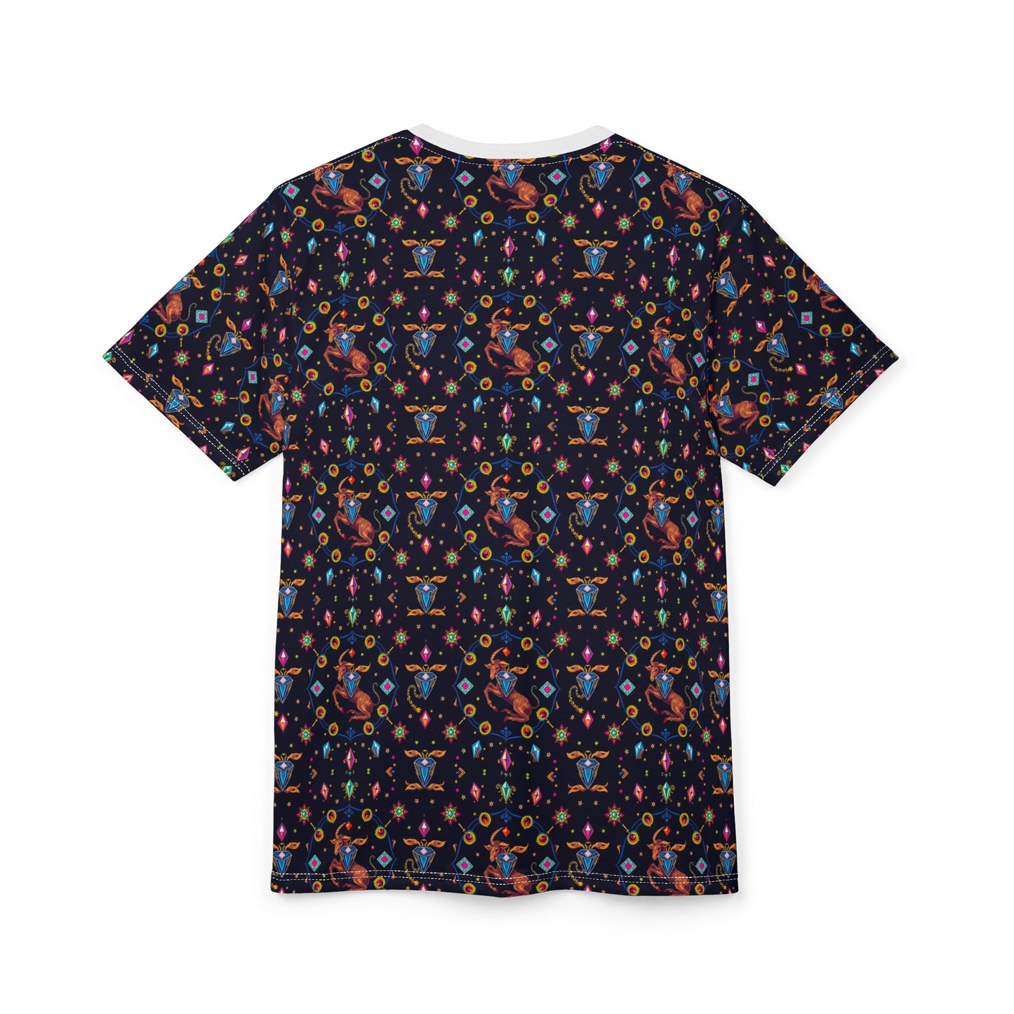 Unisex Cut & Sew T-Shirt, (AOP), Capricorn, Zodiac v2, Jewels Pattern