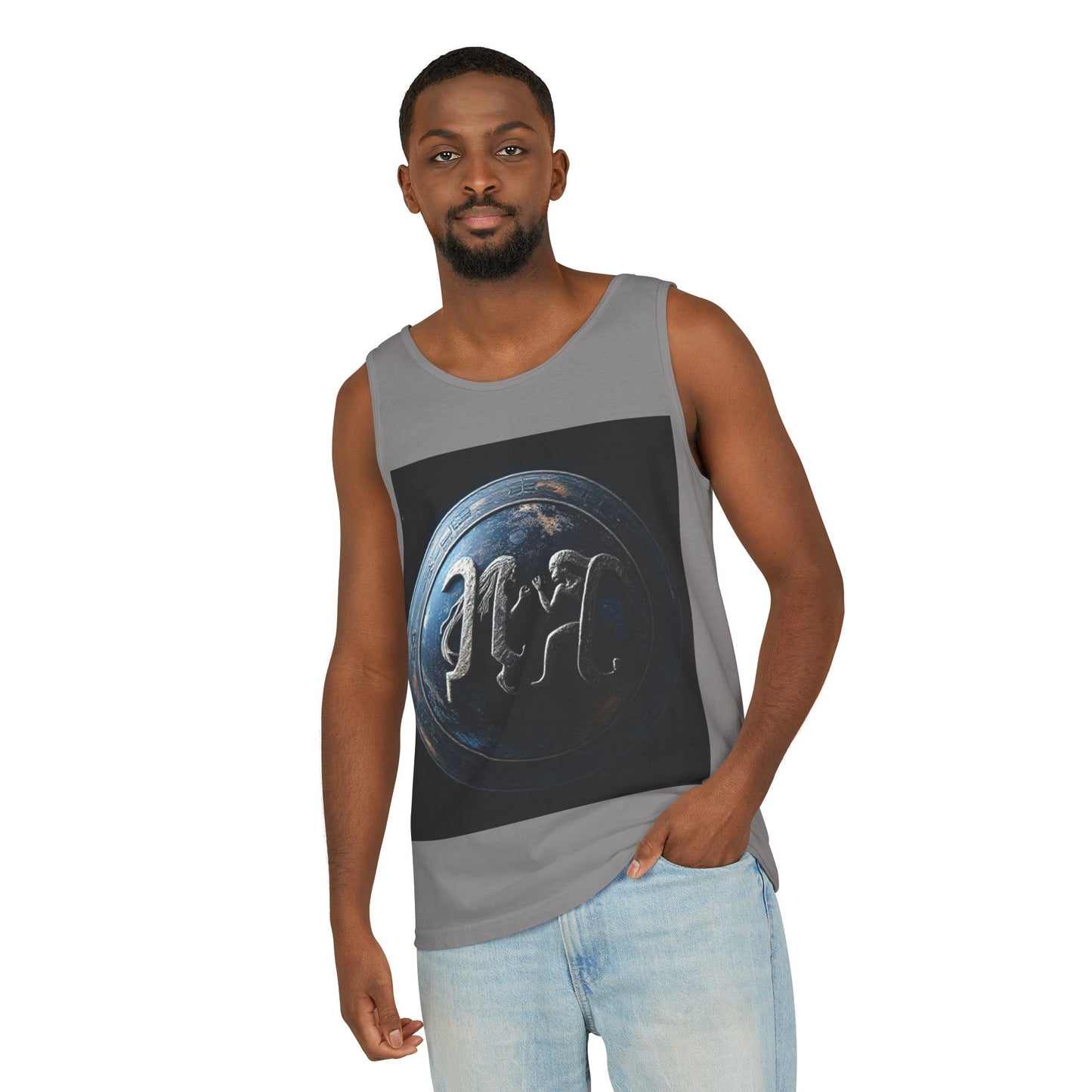 Unisex Garment-Dyed, Tank Top, Gemini Design, Space Symbol , 100% US cotton