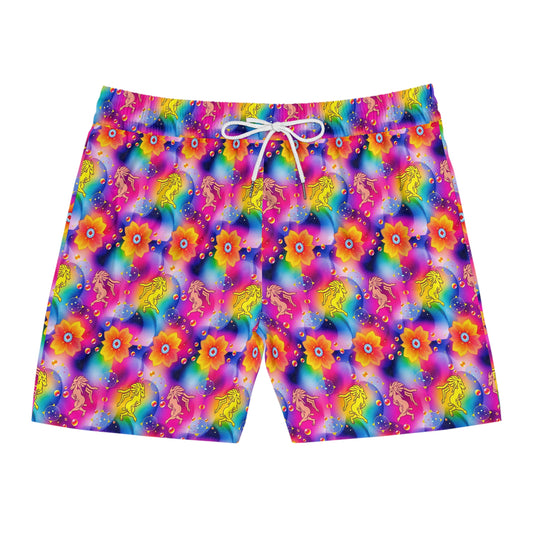 Men's Mid-Length Swim Shorts, (AOP), Gemini, Zodiac v1, Bubble Pattern