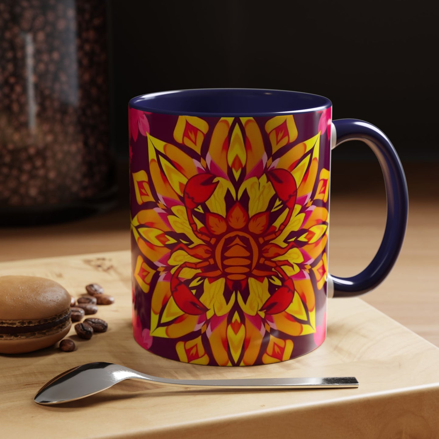 Accent Coffee Mug, Scorpio, Zodiac v1. Flower Pattern, (11, 15oz)