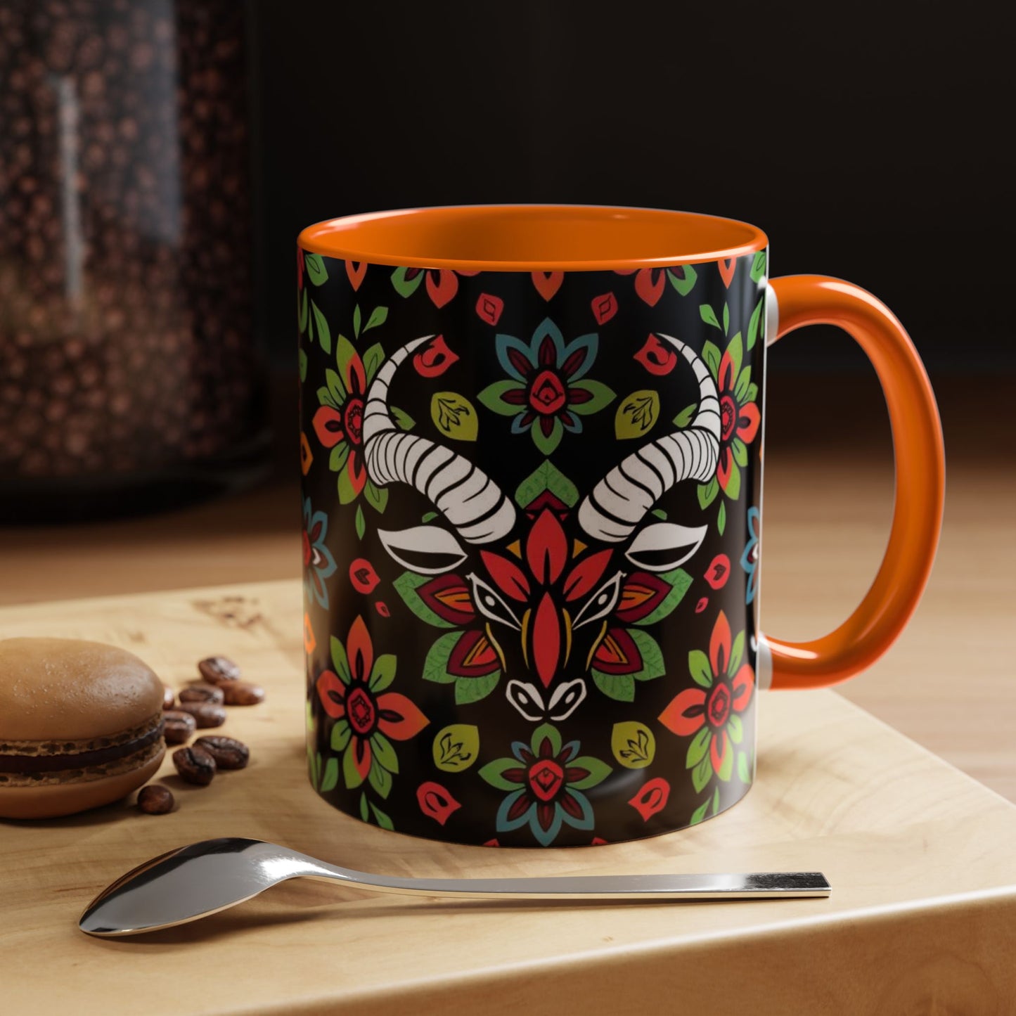 Accent Coffee Mug, Taurus, Zodiac v2. Flower Pattern, (11, 15oz)