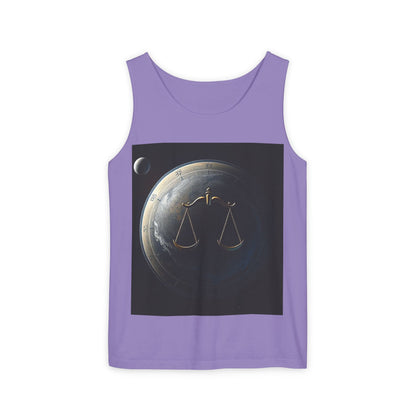 Unisex Garment-Dyed, Tank Top, Libra Design, Space Scale v1, 100% US cotton