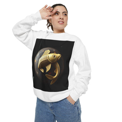 Garment-Dyed Sweatshirt, Unisex, Space Animal Design v1, Pisces