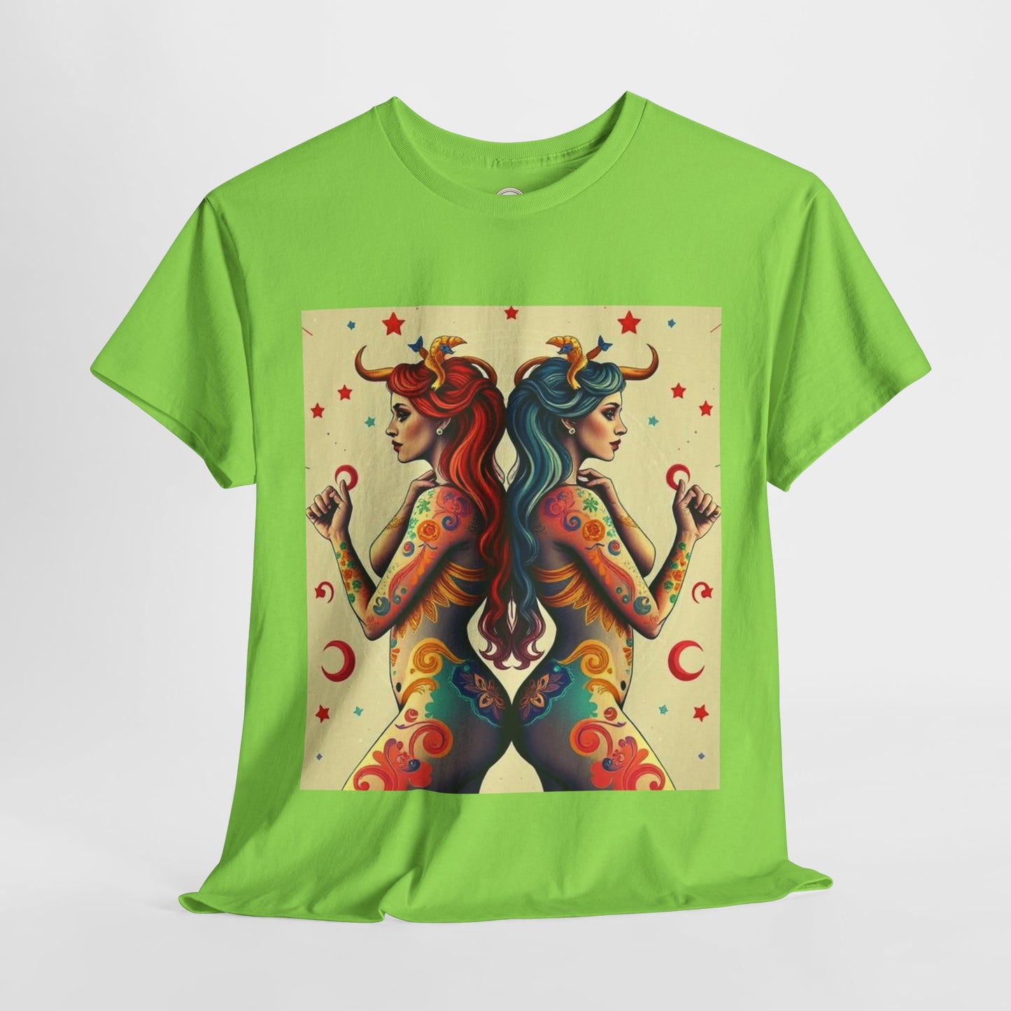 Unisex Heavy Cotton T-Shirt, Gemini, Zodiac v4, Sexy Art