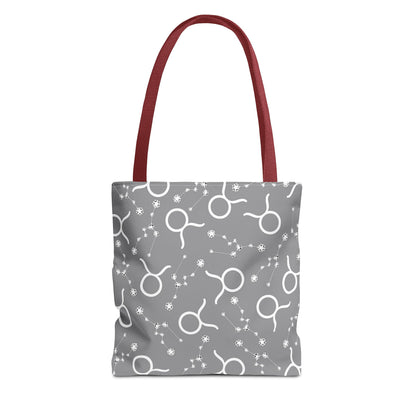 Tote Bag, Taurus Zodiac Sign, AOP, (Grey, White)
