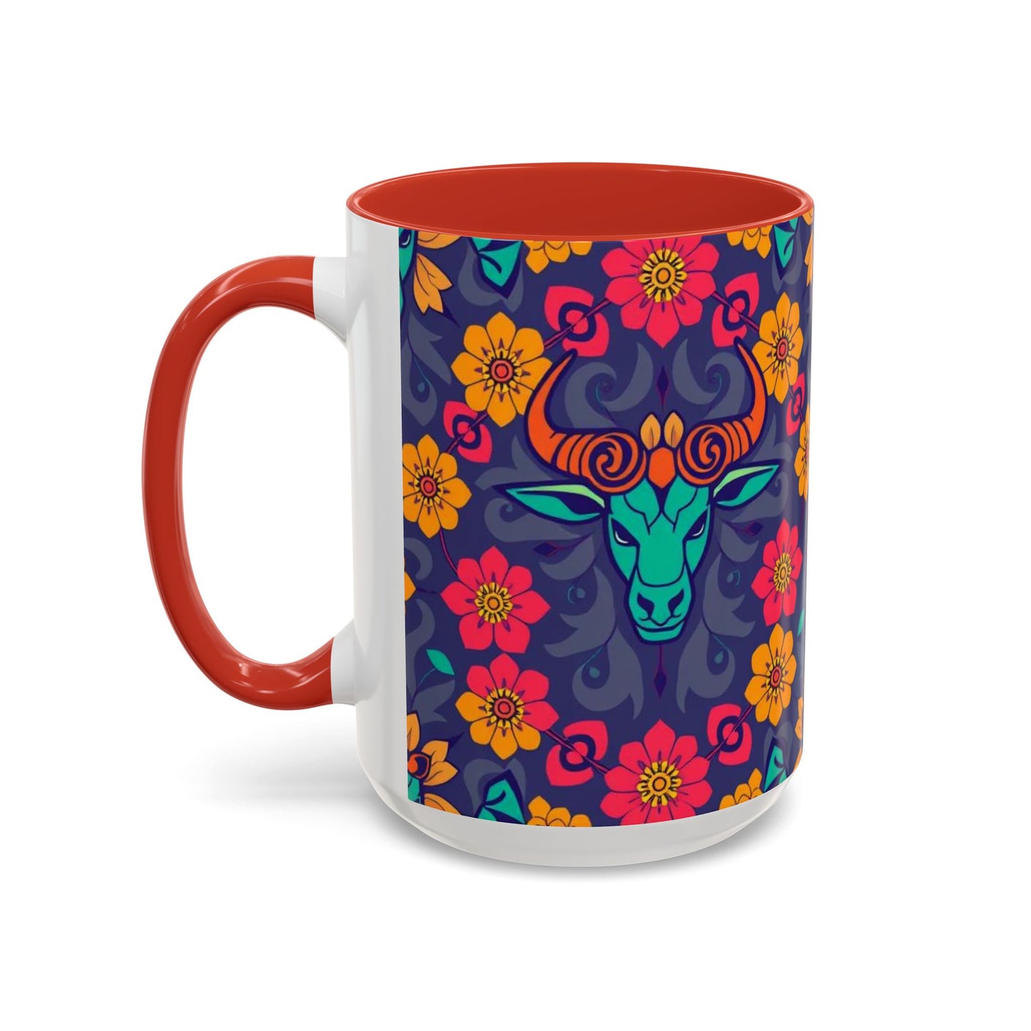 Accent Coffee Mug, Taurus, Zodiac. Flower Pattern, (11, 15oz)
