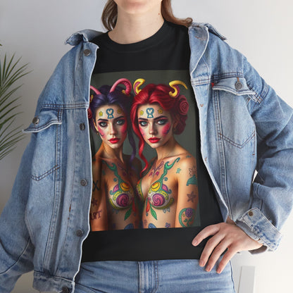 Unisex Heavy Cotton T-Shirt, Gemini, Zodiac v3, Sexy Art