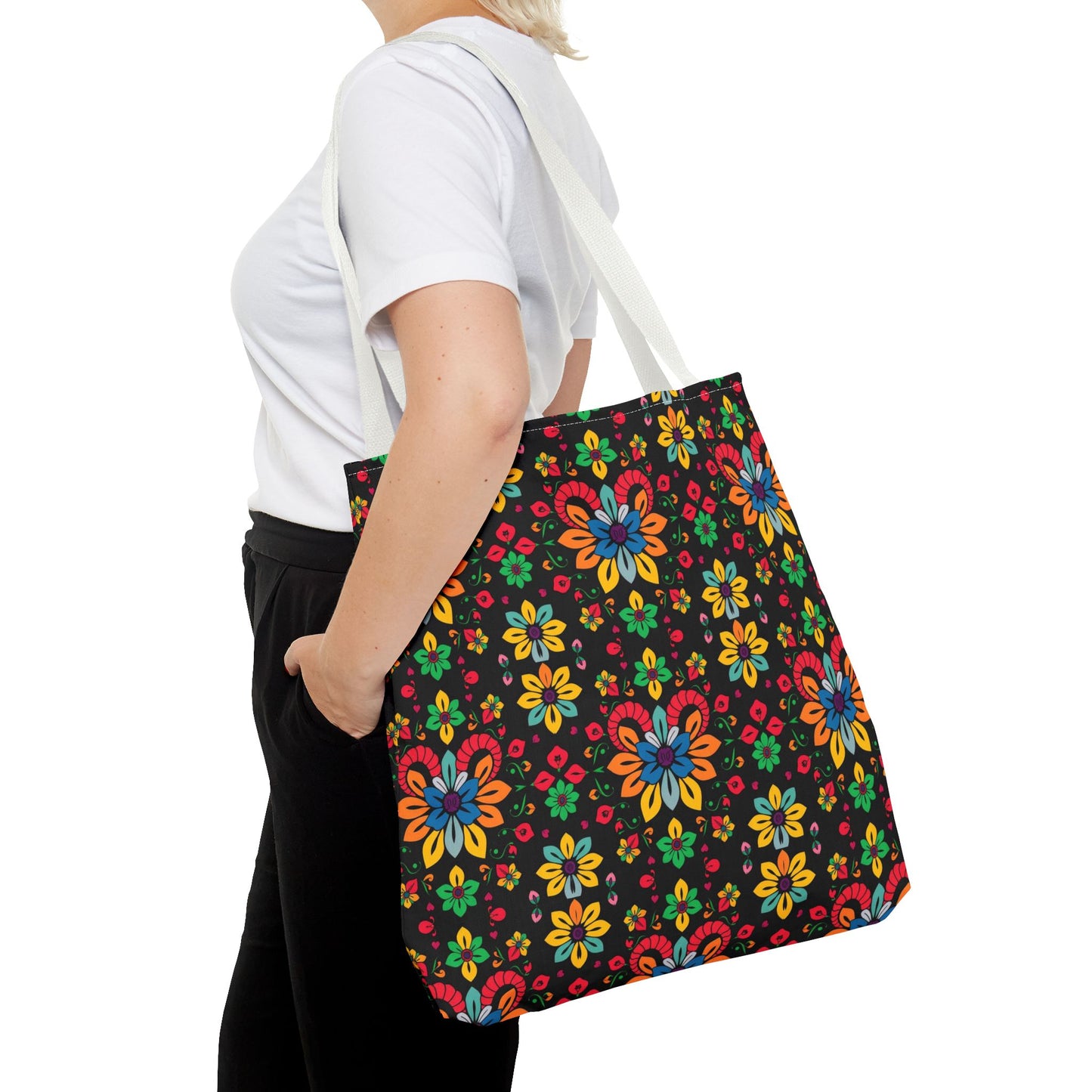 Tote Bag, (AOP), Aries, Zodiac v3, Flower Pattern