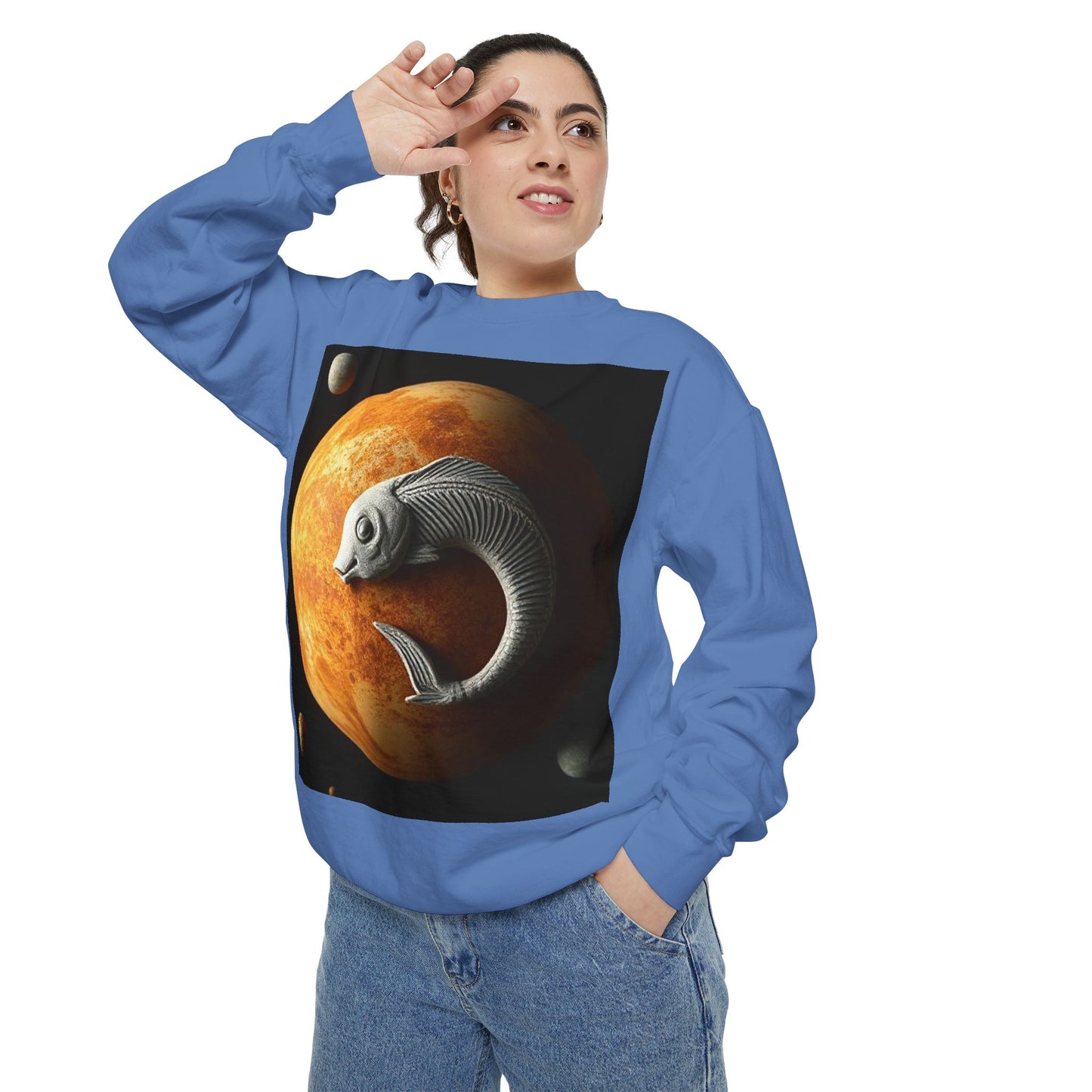 Garment-Dyed Sweatshirt, Unisex, Space Animal Design, Pisces
