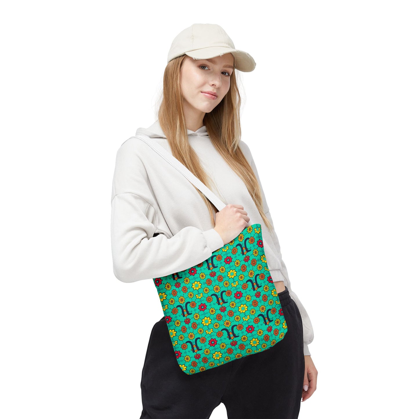 Tote Bag, (AOP), Aquarius, Zodiac, Flower Pattern