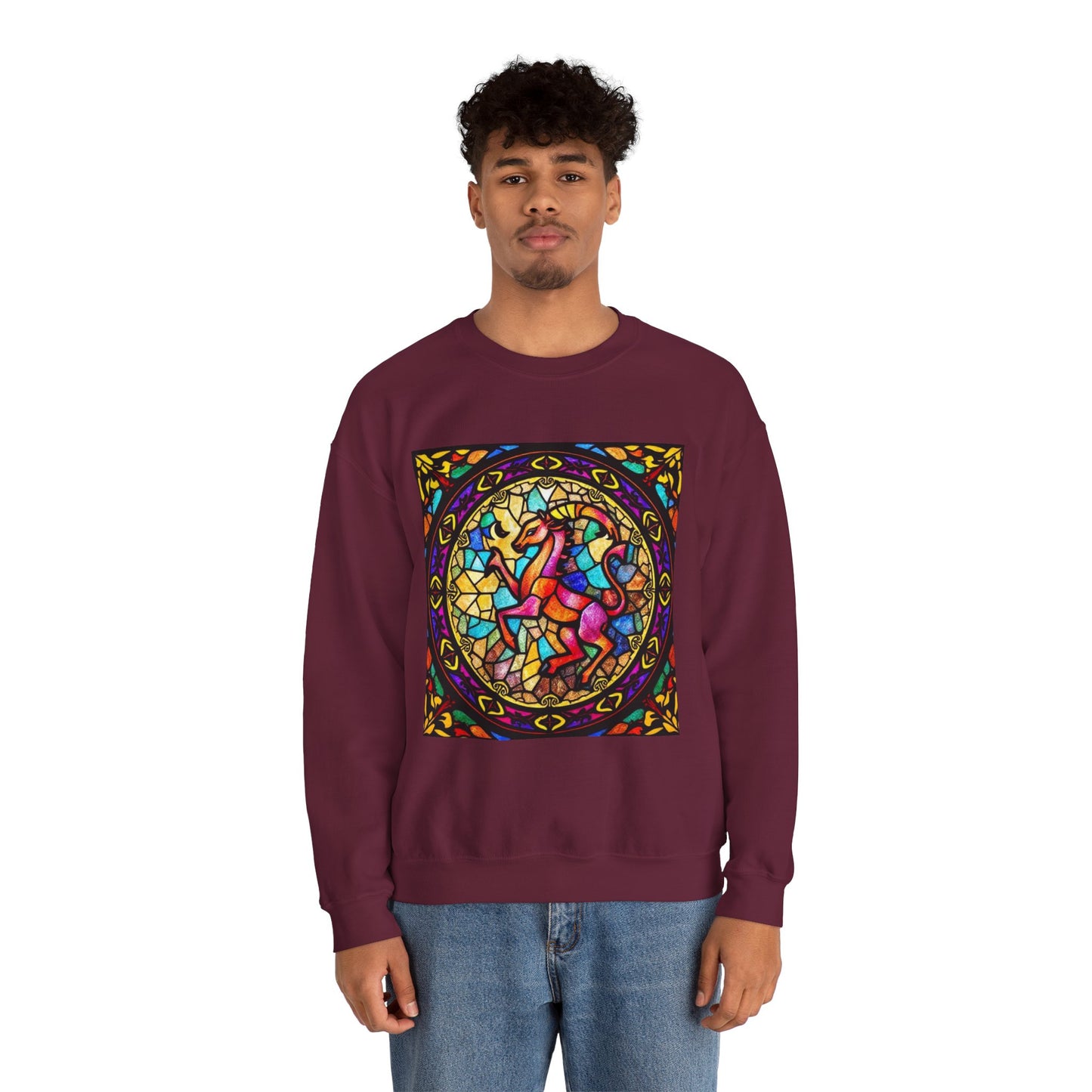Unisex Heavy Blend™ Crewneck Sweatshirt, Glass, Aries Zodiac Design