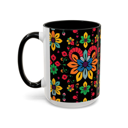 Accent Coffee Mug, Aries, Zodiac v3, Flower Pattern, (11, 15oz)