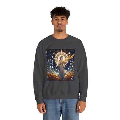 Unisex Heavy Blend™ Crewneck Sweatshirt, anime girl in wheat field, Virgo Zodiac Design