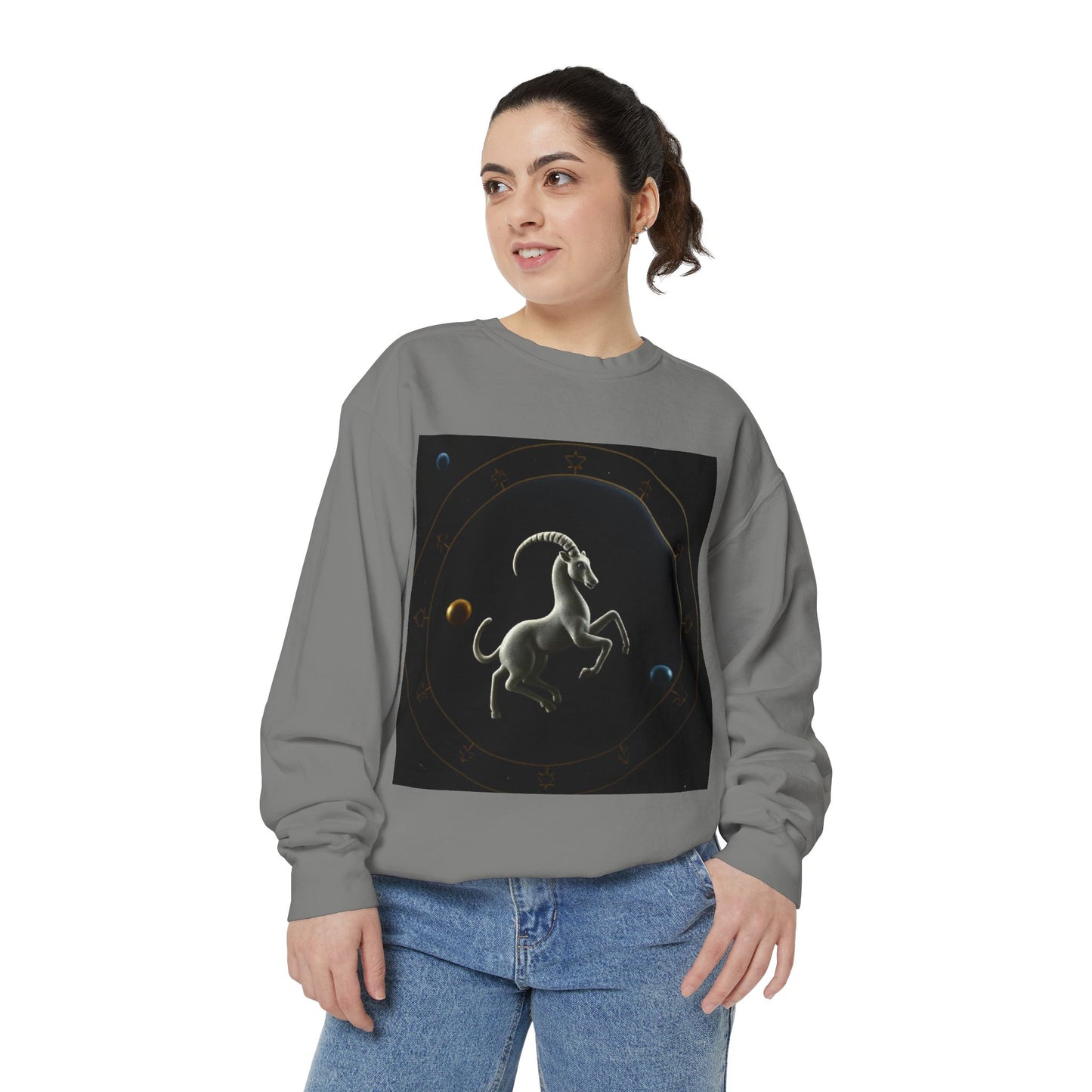 Garment-Dyed Sweatshirt, Unisex, Space Animal Design v1, Capricorn