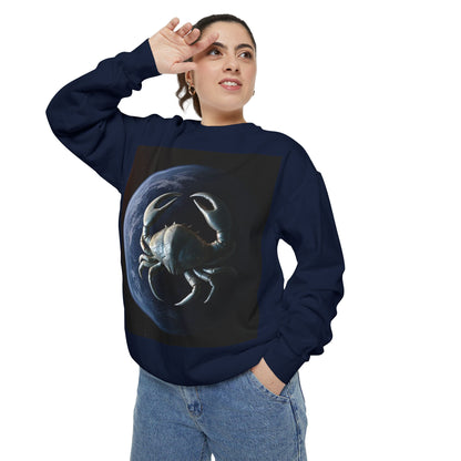 Garment-Dyed Sweatshirt, Unisex, Space Animal Design, Cancer