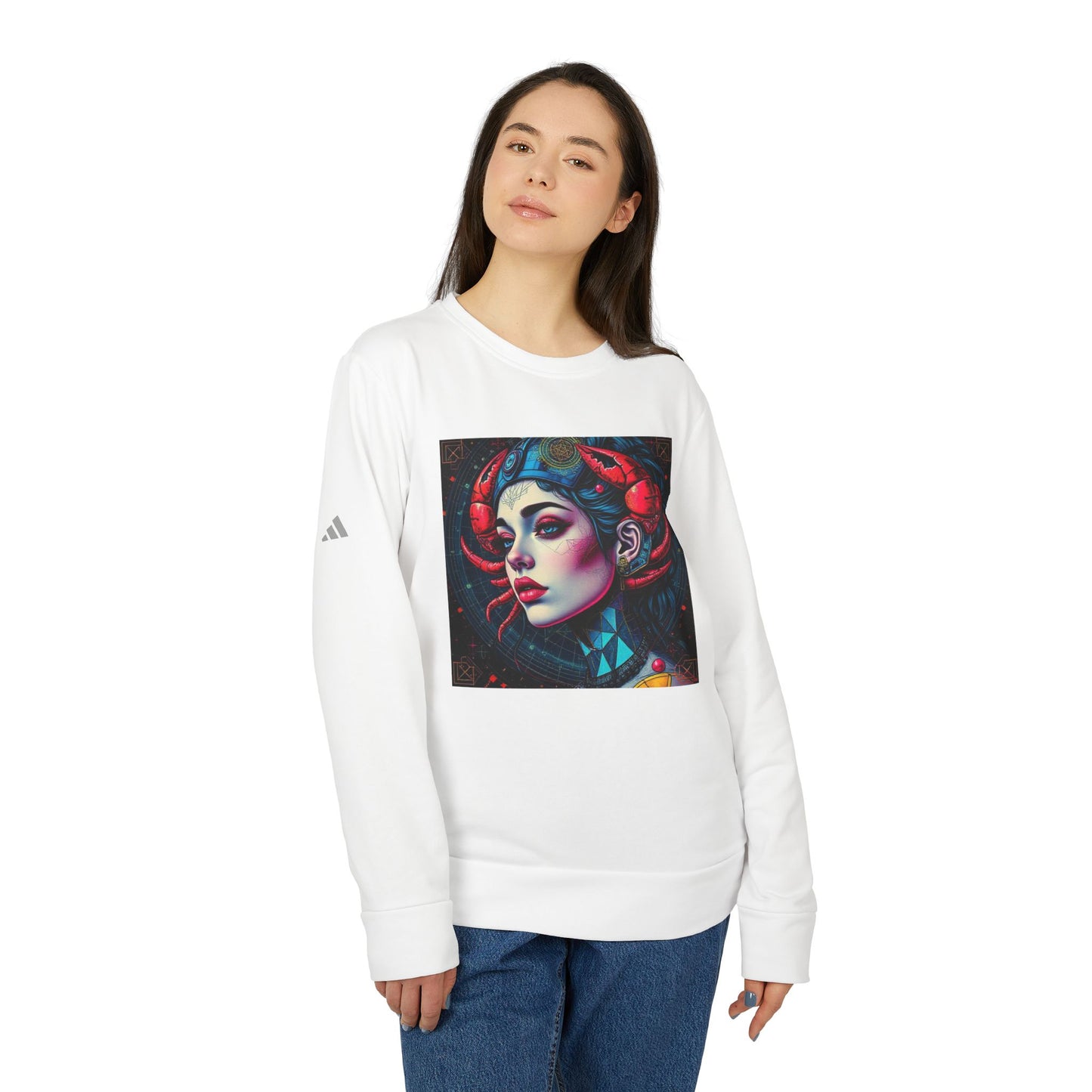 Adidas, Unisex Fleece Crewneck Sweatshirt, Cancer, Pop Art v1, Zodiac