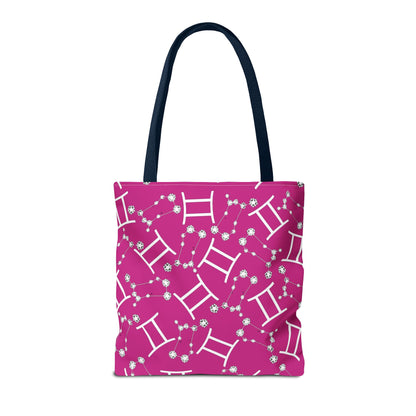 Tote Bag, Gemini Zodiac Sign, AOP, (Pink, White)