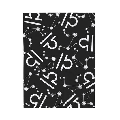 Velveteen Plush Blanket, Libra Zodiac Sign, Constellation & Symbol, Black, 100% polyester