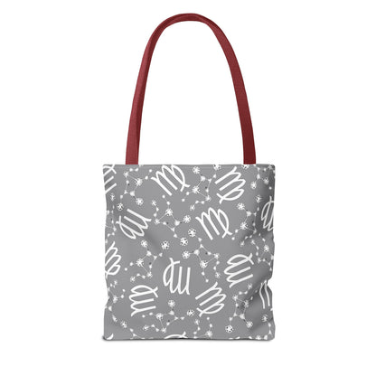 Tote Bag, Virgo Zodiac Sign, AOP, (Grey, White)