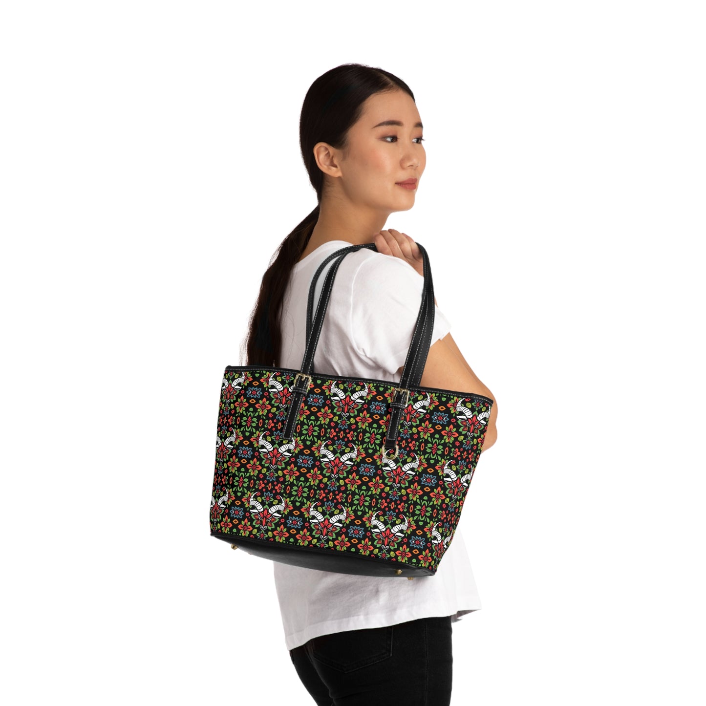 Leather Shoulder Bag, Taurus, Zodiac v1, Flower Pattern