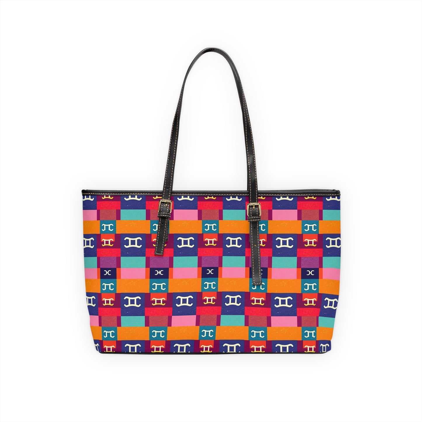 Leather Shoulder Bag, Gemini, Zodiac v3, Shapes Pattern