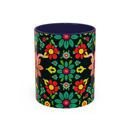 Accent Coffee Mug, Aquarius, Zodiac v4, Flower Pattern, (11, 15oz)