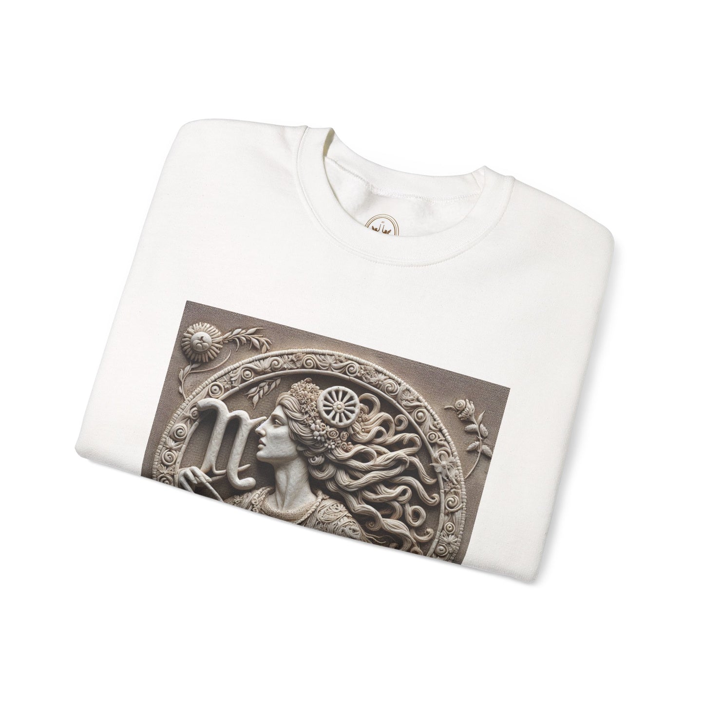 Unisex Heavy Blend™ Crewneck Sweatshirt, Stone Carving, Virgo Zodiac Design