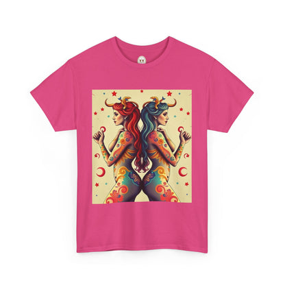 Unisex Heavy Cotton T-Shirt, Gemini, Zodiac v4, Sexy Art