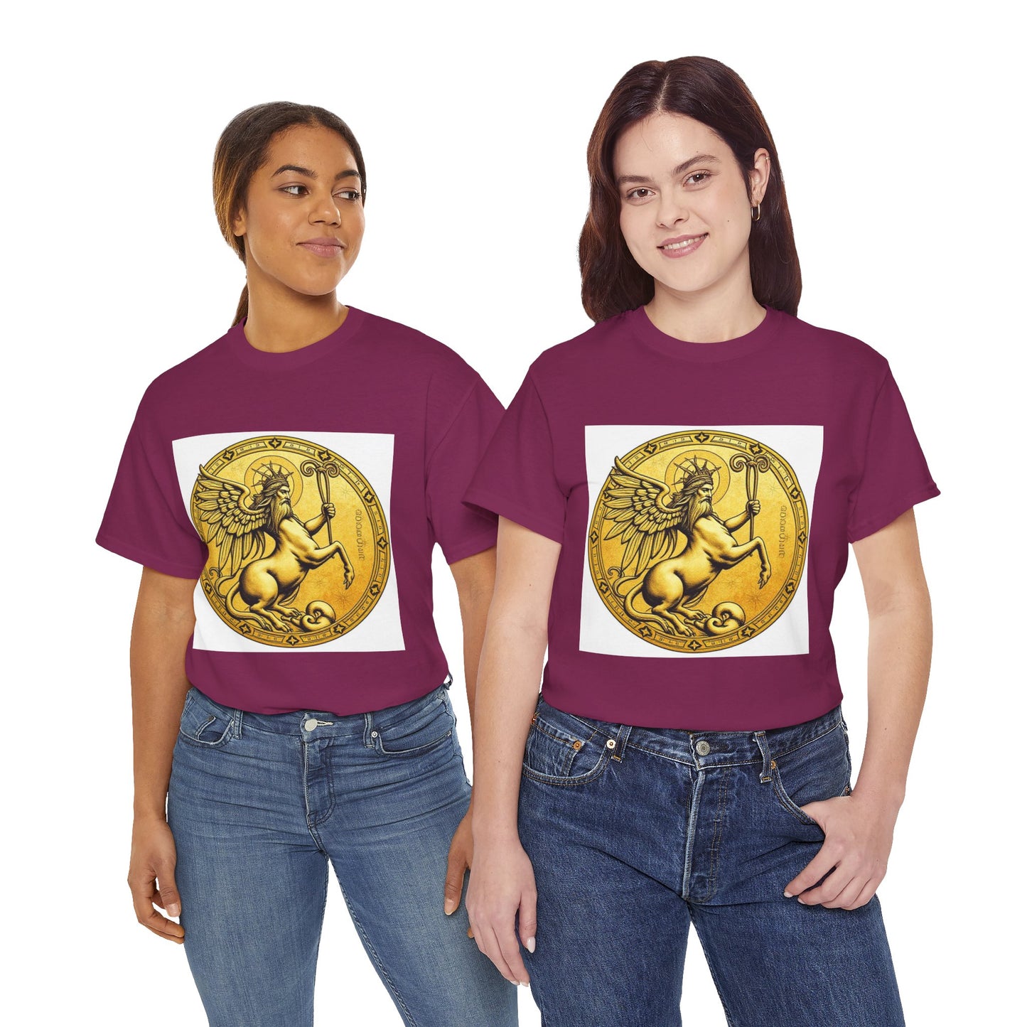 Unisex Heavy Cotton T-Shirt, Golden Angel Coin, Virgo Zodiac Design