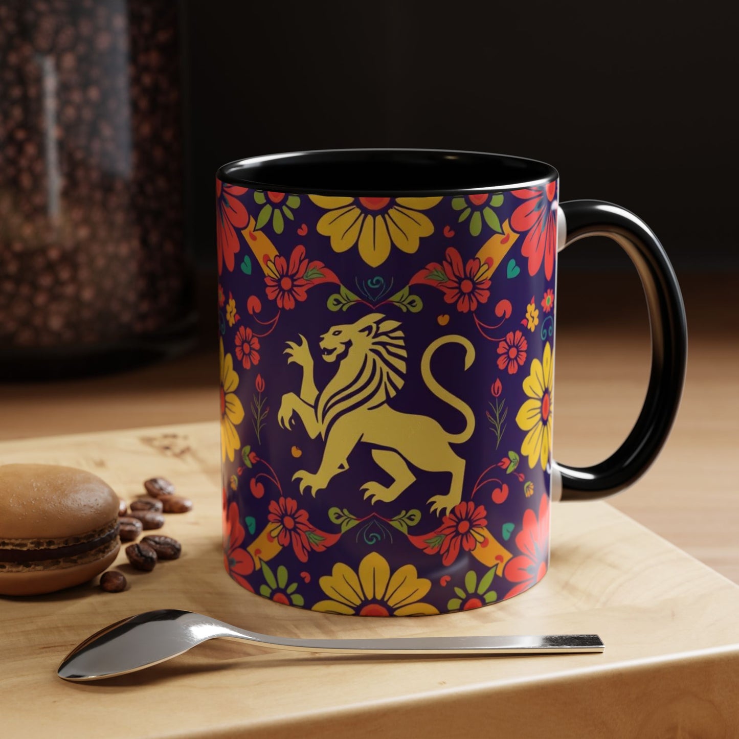 Accent Coffee Mug, Leo, Zodiac v3, Flower Pattern, (11, 15oz)