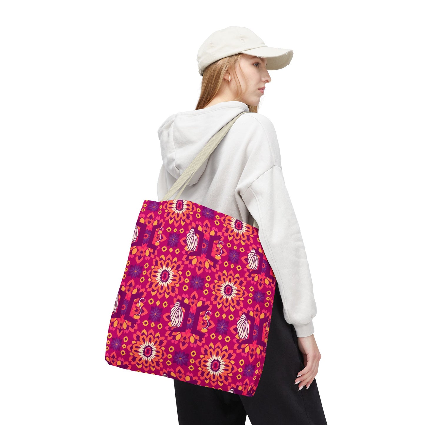 Tote Bag (AOP), Gemini, Zodiac v1, Flower Pattern