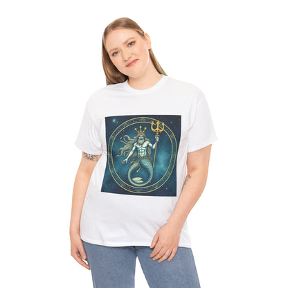 Unisex Heavy Cotton T-Shirt, Aquarius God 6v, Zodiac Design