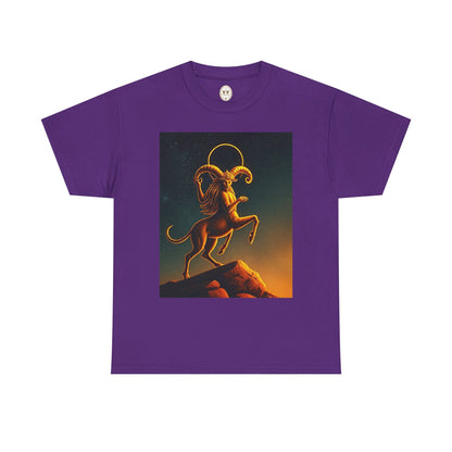 Unisex Heavy Cotton T-Shirt, Mountain Top 1v, Aries Zodiac Design