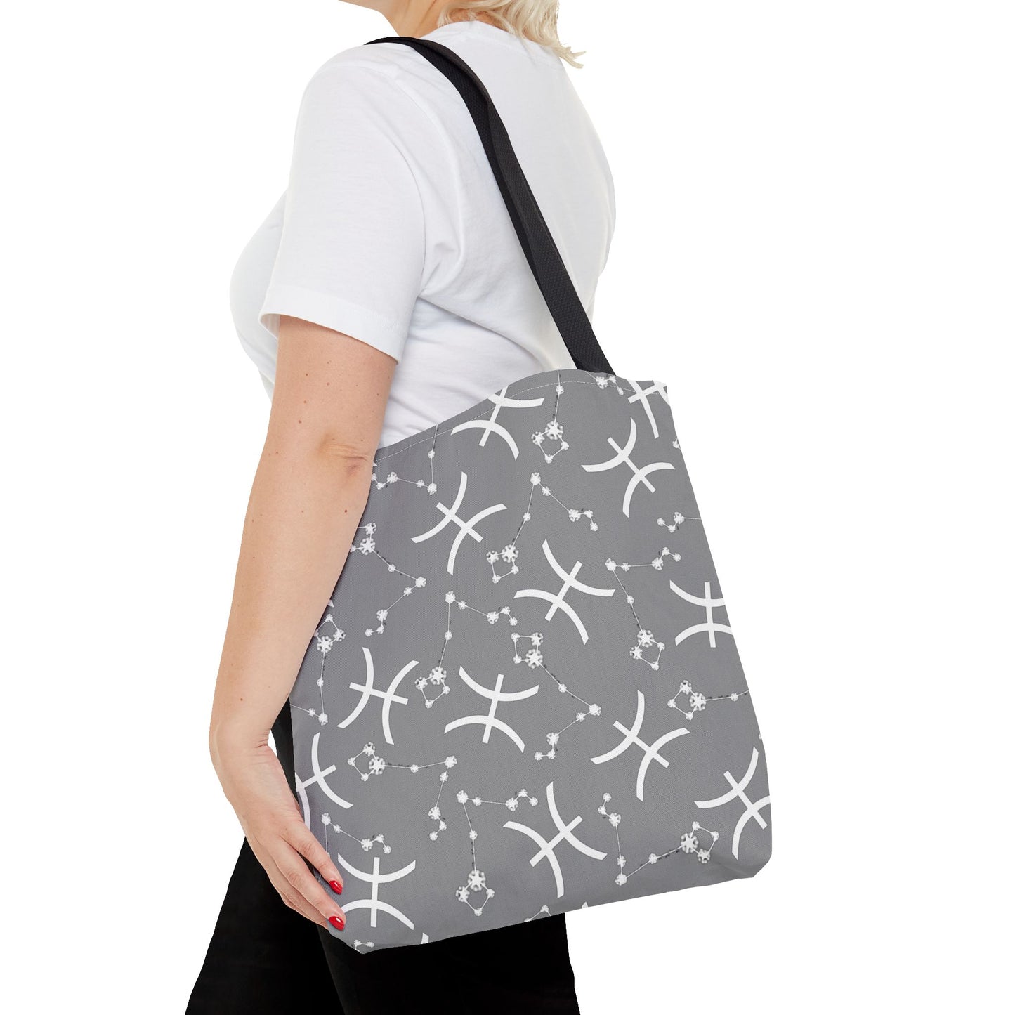Tote Bag, Pisces Zodiac Sign, AOP, (Grey, White)