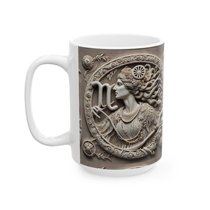 Ceramic Mug, (11oz, 15oz), Ceramic Coffee Mug, Woman Stone Carving, Virgo Zodiac Design