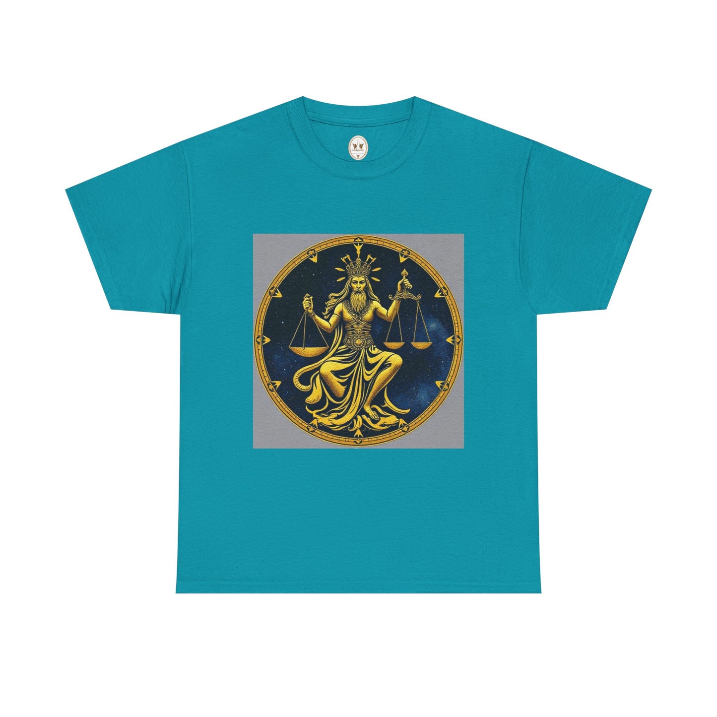 Unisex Heavy Cotton T-Shirt, Gold v1, Libra God, Zodiac Design
