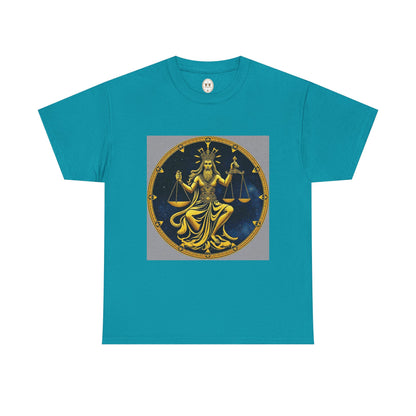 Unisex Heavy Cotton T-Shirt, Gold v1, Libra God, Zodiac Design